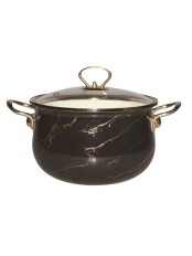 Кастрюля MARUSYA R-32240 4 л черный мрамор эмаль,стекл.кр, индукция , золотые ручки