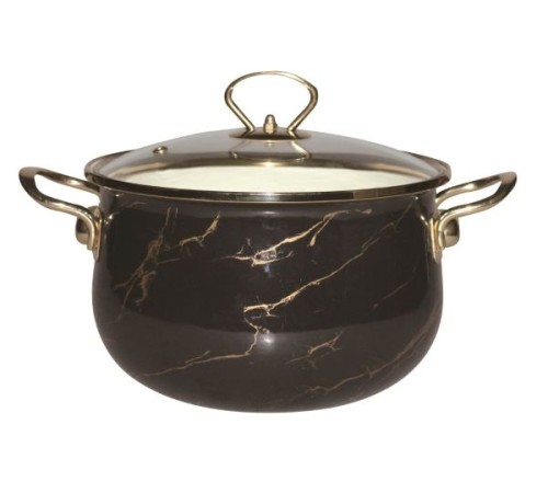 Кастрюля MARUSYA R-32240 4 л черный мрамор эмаль,стекл.кр, индукция , золотые ручки
