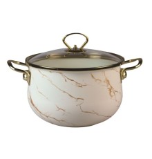 Кастрюля MARUSYA R-22665 6,5 л крем мрамор эмаль,стекл.кр, ручка золото; , индукция