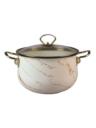 Кастрюля MARUSYA R-22665 6,5 л крем мрамор эмаль,стекл.кр, ручка золото; , индукция