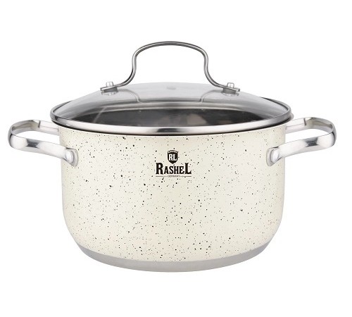Кастрюля RASHEL Стефани R-306в 3,6л нерж, ст.крышка, покрытие антипригарное гранитное, индукция