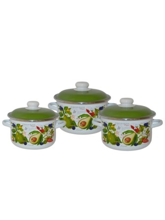 Набор кастрюль эмалированных (2 л, 3 л, 4 л) л, Стальэмаль 6КВ021М, Авокадо, белоснежный