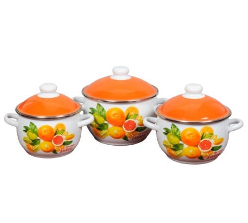 Набор кастрюль эмалированных (2 л, 3 л, 4 л) л, Стальэмаль 6КН021М, Orange, белоснежный