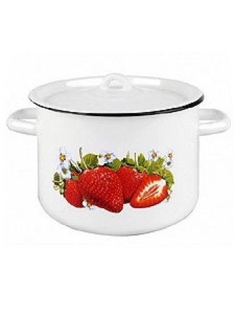 Кастрюля эмалированная 2,9 л, Стальэмаль 1с16с/1, Клубника садовая, белоснежный