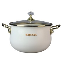 Кастрюля MARUSYA LUX R-77720 3 л перламутровая эмаль стекл. кр, ручка золото; цвет: крем, индукция
