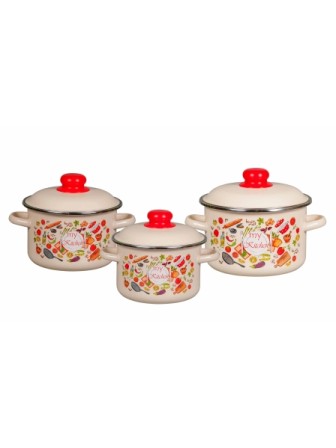 Набор кастрюль эмалированных (2 л, 3 л, 4 л) л, Стальэмаль 1КВ021М, Моя кухня, слоновая кость