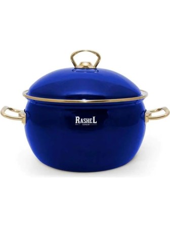 Кастрюля RASHEL PREMIUM R1222 5л, эмаль, эмал.крышка, ручки золото, синяя, индукция
