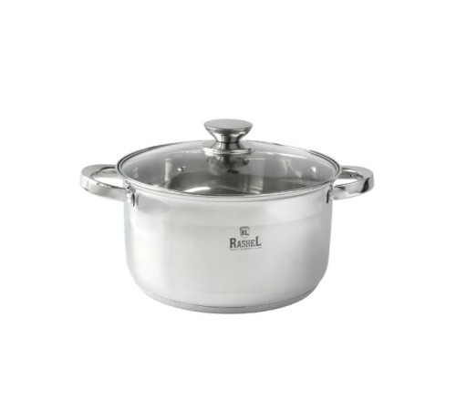 Кастрюля RASHEL Берта R-7600х 7,6 л из нержавеющей стали со стекл. кр., 26 х15 см