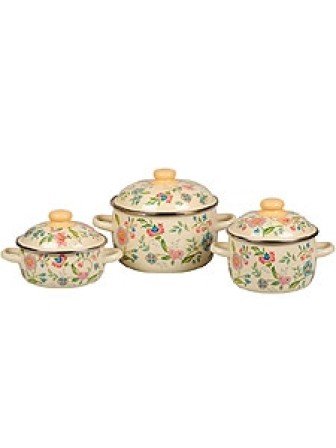 Набор кастрюль эмалированных (1,5 л, 2 л, 4 л) л, Стальэмаль 3KA071M, Луговые цветы, слоновая кость