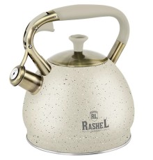 Чайник RASHEL М-7902 3л, нерж. сталь, со свистком, кремовый