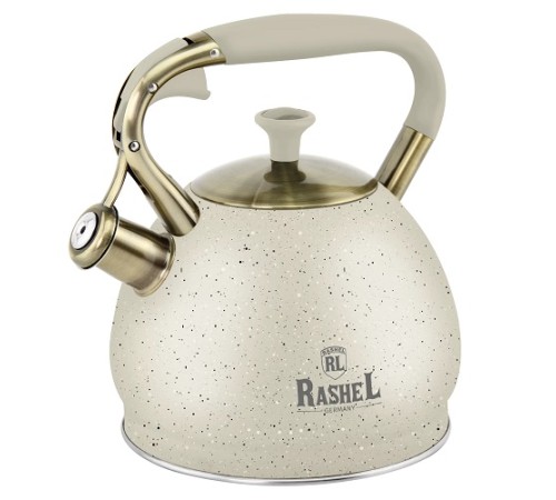 Чайник RASHEL М-7902 3л, нерж. сталь, со свистком, кремовый