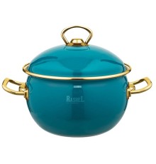 Кастрюля RASHEL PREMIUM R1416 2,2л, эмаль, эмал.крышка, ручки золото, бирюзовый, индукция