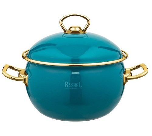 Кастрюля RASHEL PREMIUM R1416 2,2л, эмаль, эмал.крышка, ручки золото, бирюзовый, индукция