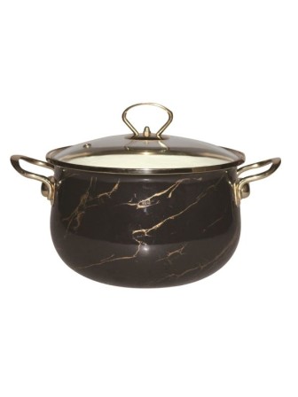 Кастрюля MARUSYA R-32450 5 л черный мрамор эмаль,стекл.кр, индукция , золотые ручки