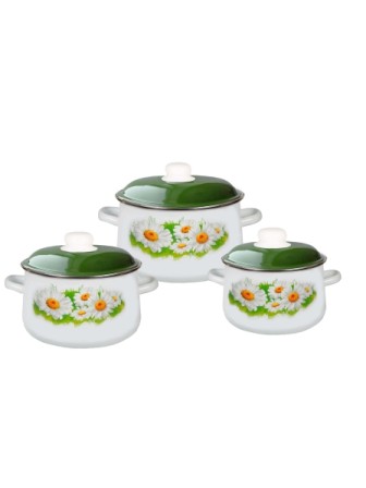 Набор кастрюль эмалированных (2 л, 4 л, 5,5 л) л, Стальэмаль 1с408, Ромашки лето, белоснежный