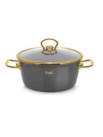 Кастрюля RASHEL Grand R0824 4,5л эмаль, ст.крышка, ручка золото; графитовый, индукция