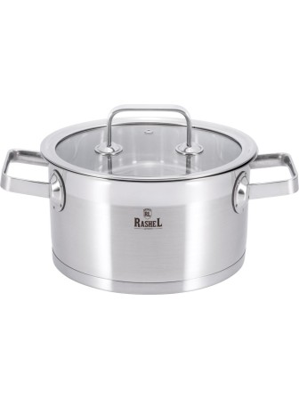 Кастрюля RASHEL Виктория R-200w 2 л из нержавеющей стали со стекл. кр., 16X10cm индукция