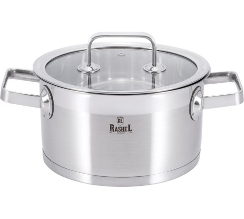 Кастрюля RASHEL Виктория R-200w 2 л из нержавеющей стали со стекл. кр., 16X10cm индукция