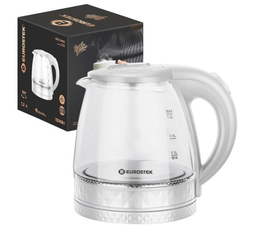 Чайник EUROSTEK ЕЕК-3003 1.2л,1,5кВт,стекло,белый