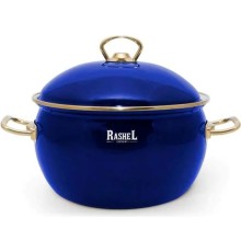 Кастрюля RASHEL PREMIUM R1218 3л, эмаль, эмал.крышка, ручки золото, синяя, индукция