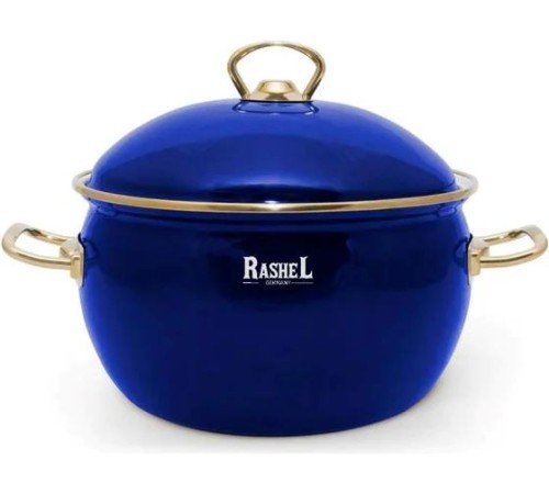 Кастрюля RASHEL PREMIUM R1218 3л, эмаль, эмал.крышка, ручки золото, синяя, индукция