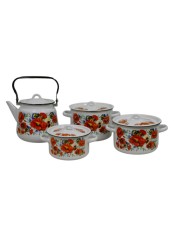 Набор кастрюль эмалированных (1,5 л, 2,9 л, 4,5 л, 3,5 л) л, Стальэмаль 1с142, Маки мечта, белоснежный