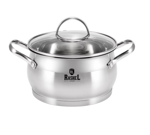 Кастрюля RASHEL Катрин R-82А 8,2л из нержавеющей стали со стекл. кр., 16х10 см, индукция
