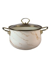 Кастрюля MARUSYA R-22450 5 л крем мрамор эмаль,стекл.кр, ручка золото; , индукция
