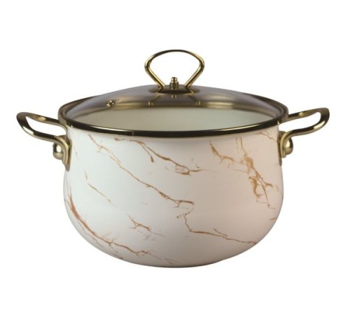 Кастрюля MARUSYA R-22450 5 л крем мрамор эмаль,стекл.кр, ручка золото; , индукция