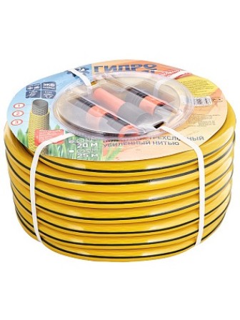 Шланг Гидроагрегат 20м ПВХ 3/4, желтый с черн.полосой+н/р коннекторов