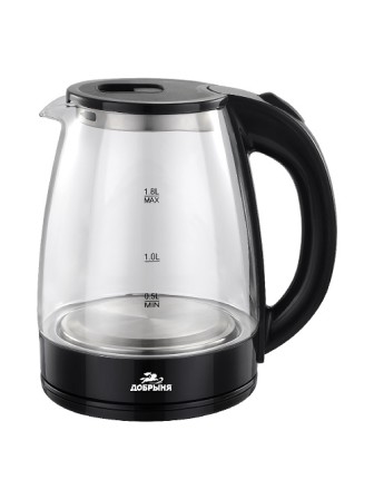 Чайник Добрыня DO-1254 черный, 1,8л, 1,8кВт