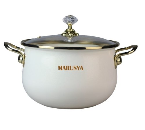 Кастрюля MARUSYA LUX R-77726 6,5л перламутрова эмаль стекл. кр, ручка золото; крем, индукция
