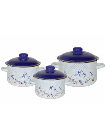 Набор кастрюль эмалированных (2 л, 3 л, 5,5 л) л, Стальэмаль 6KB191M, Гуси, белоснежный