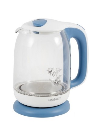Чайник ENERGY E-281 1.7л, стекло, бело-голубой