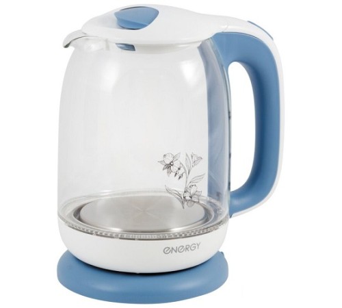 Чайник ENERGY E-281 1.7л, стекло, бело-голубой