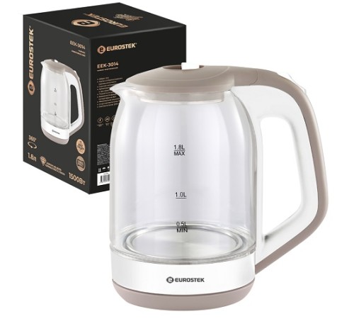 Чайник EUROSTEK ЕЕК-3014 белый, 1.8л, 1,5кВт, стекло