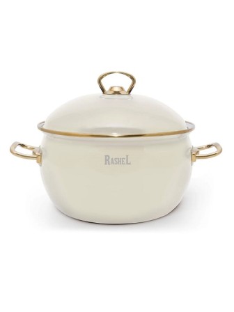 Кастрюля RASHEL PREMIUM R1616 2,2л, эмаль, эмал.крышка, ручки золото, кремовая, индукция