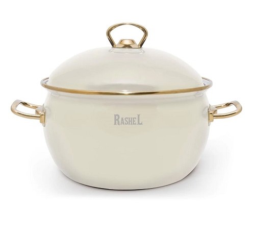 Кастрюля RASHEL PREMIUM R1616 2,2л, эмаль, эмал.крышка, ручки золото, кремовая, индукция