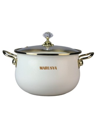 Кастрюля MARUSYA LUX R-77722 4 л перламутрова эмаль стекл. кр, ручка золото; цвет: крем, индукция