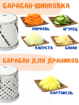 Терка-шинковка Лепсе ТШ-1 для овощей, фруктов, капусты 3 барабана, красная