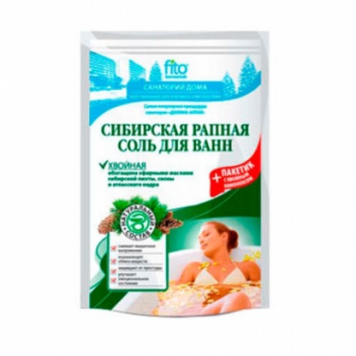 Соль для ванн Сибирская рапная Хвойная 500г+30г пакетик с травами в подарок
