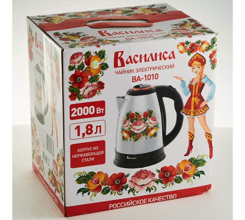 Электрочайник из нержавеющей стали ВАСИЛИСА ВА-1010 "Жостово", 2000 Вт, 1,8 л