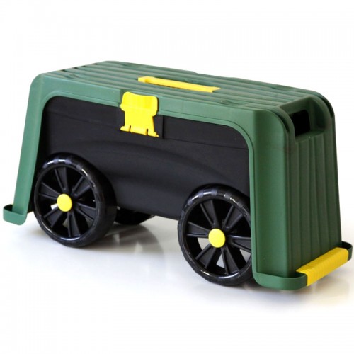 Ящик садовый со скамейкой-перевертышем на колесах 4 в 1 (зеленый/черный)