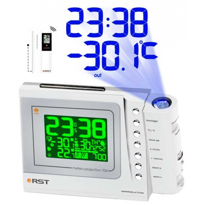 Проекционная погодная станция Meteo projection 704, RST 32704. Цвет проекции синий