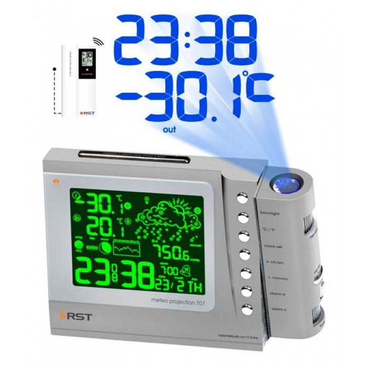 Проекционная погодная станция Meteo projection 707, RST 32707. Цвет проекции синий