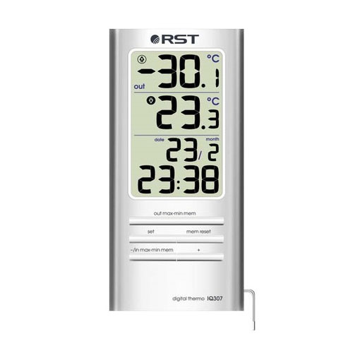 Цифровой термометр RST 02307 дом/улица, часы, серебристый корпус