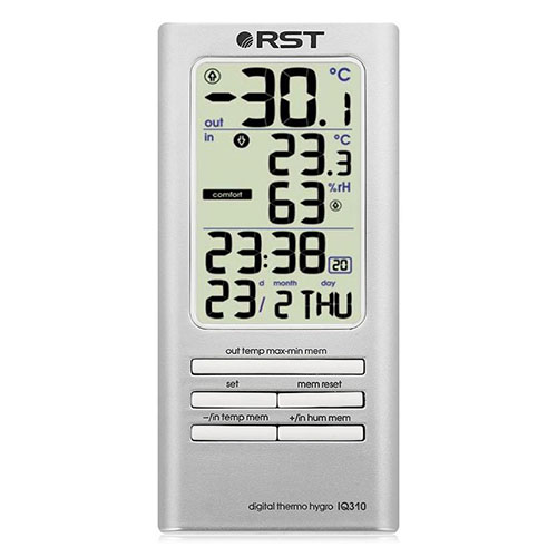 Цифровой термометр-гигрометр RST 02310 дом/улица, часы, серебрянный корпус