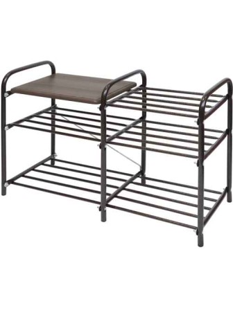 Этажерка для обуви Ника Люкс ЭТЛ4 3-х ярусная (каркас - медный антик, цвет сиденья - тёмный венге)