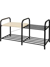 Этажерка для обуви Ника ЭТЛ1 Люкс 2-х ярусная (каркас - чёрный, цвет сиденья - слоновая кость)
