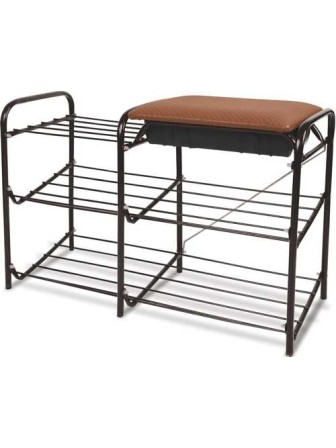 Этажерка для обуви Ника ЭТП1/А 3-х ярусная (каркас - медный антик, цвет сиденья - коричневый)